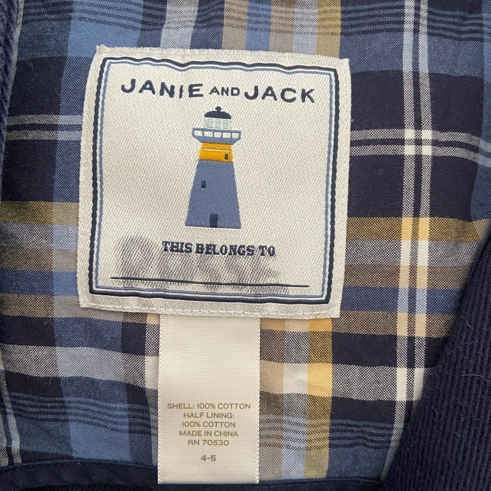 Janie & Jack Anchor Away Hooded Pea Coat Jacket size 4-5 Nautical Button kids